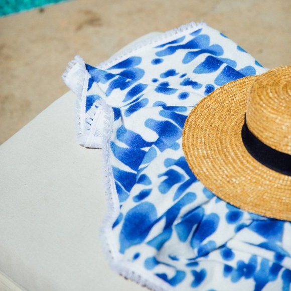 Indigo Round Turkish Beach Towel - Picture 1 of 5